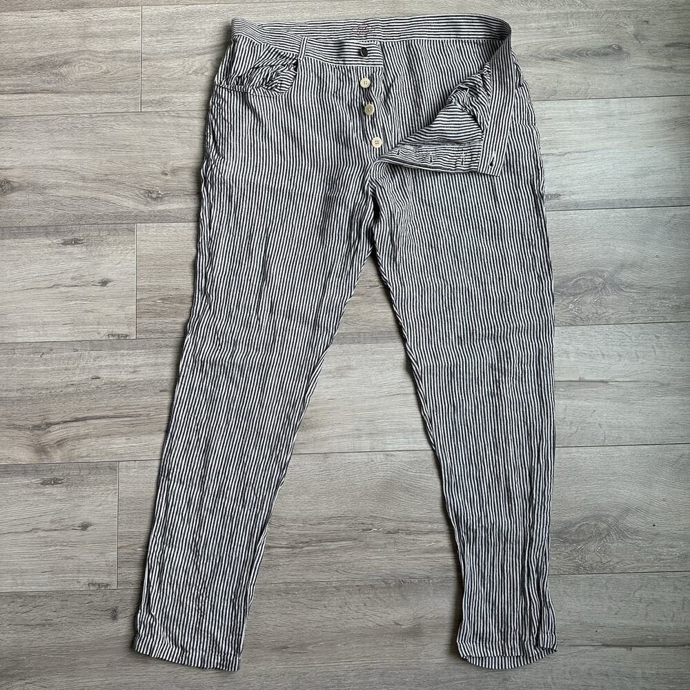 Alex Crane Cham Linen Lines Pants Mens White Railroad Striped Sz 36